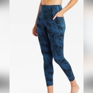 JoyLab Blue and Black Palm Frond  Patterned Leggings